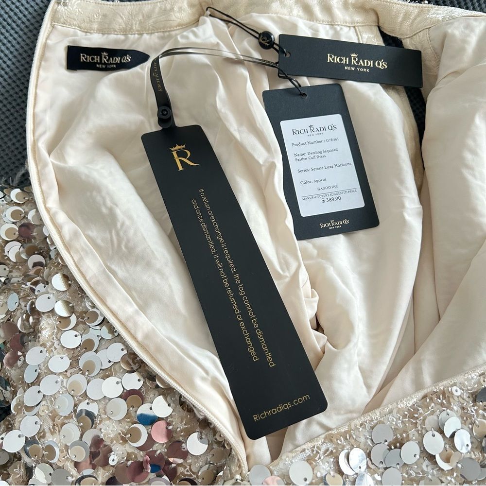 NWT RICHRADIQS Dazzling Sequined Feather Cuff Dress - Picture 11 of 16